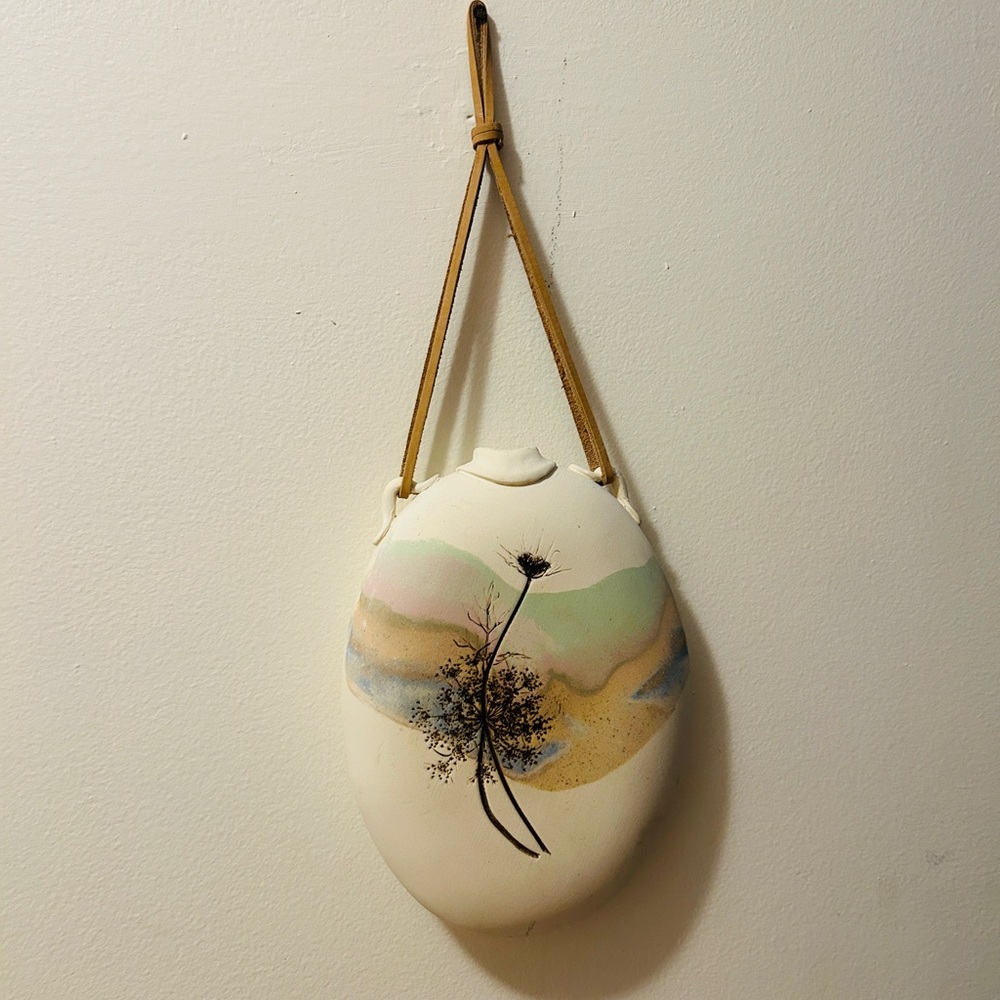 Hand-Painted Cream Ceramic Wall Art by Floyd. Pastel Accent and Dandelion Motif